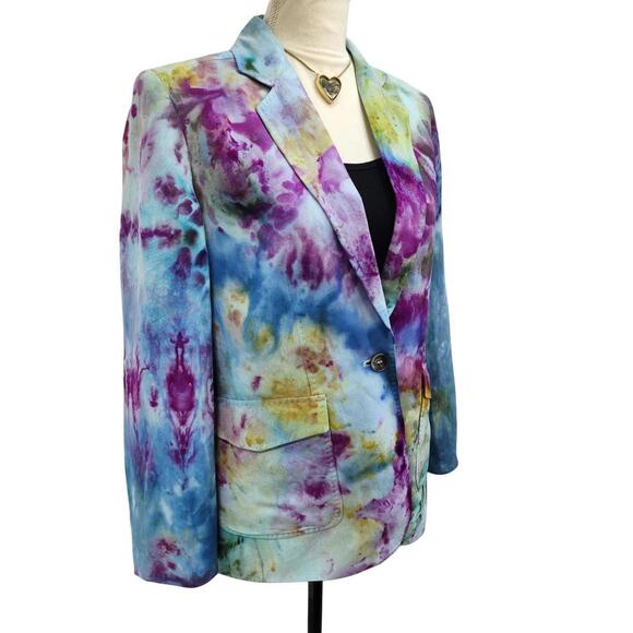 Kate Hill. 90s Reworked Multi-Color Tie Dye Blazer. Size: 4/6 - Picture 6 of 7